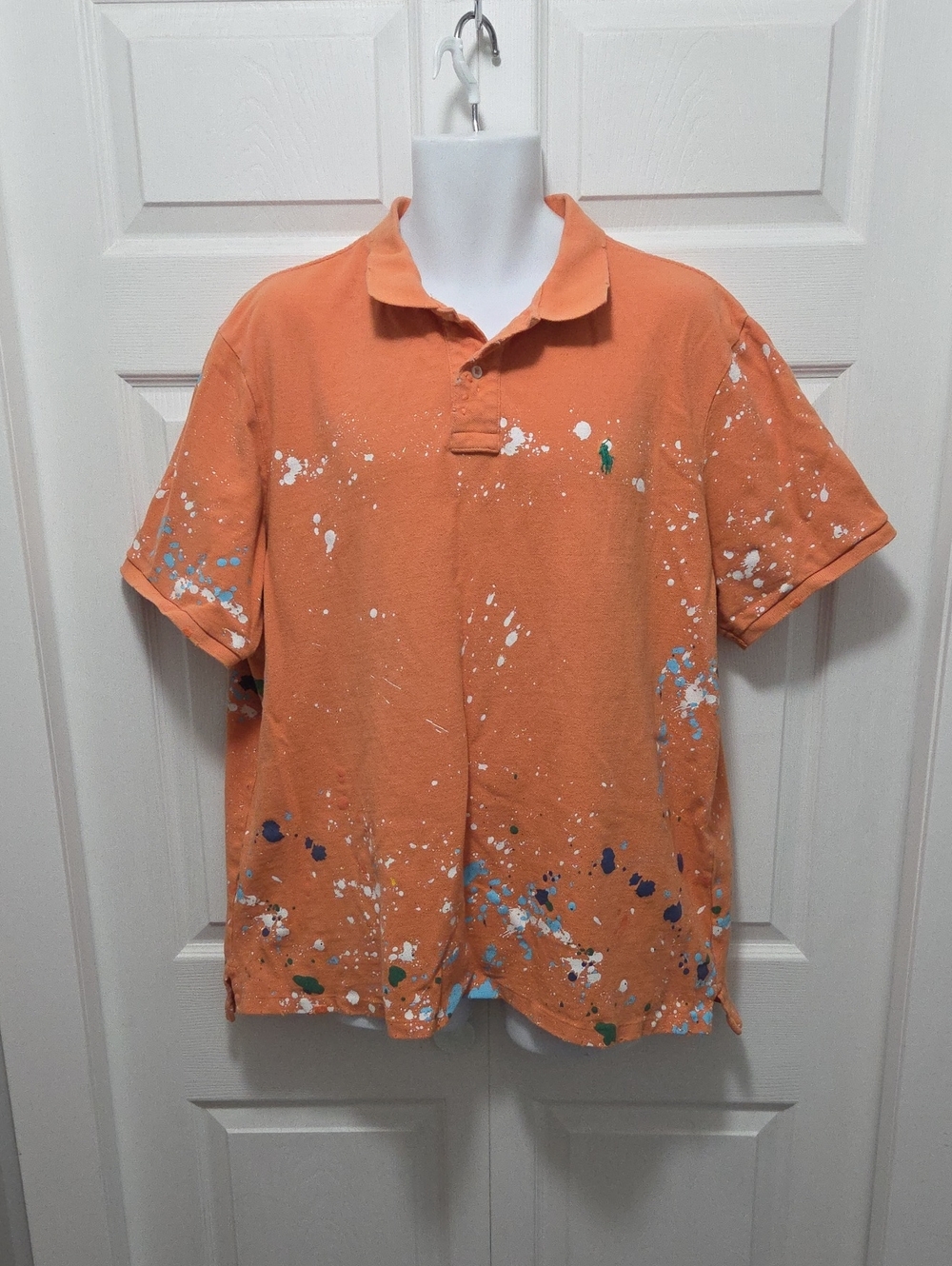 Polo by Ralph Lauren XXL Orange Paint-Splatter Short Sleeve Polo